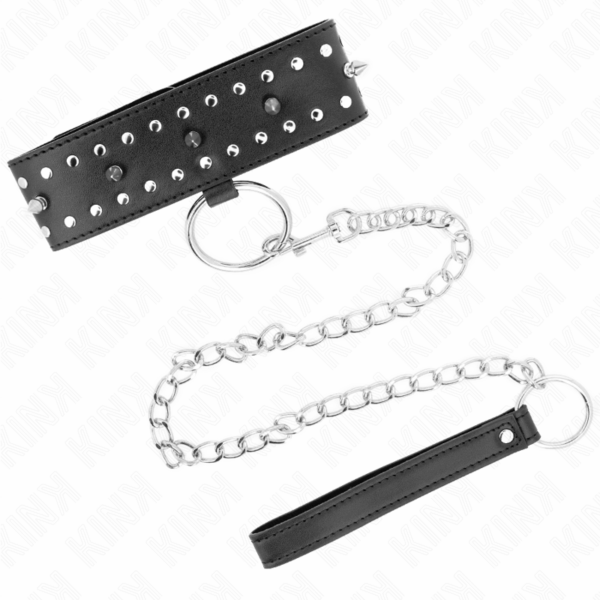 KINK - COLLAR CON CORREA 65 CM CON TACHUELAS PLATEADAS MODELO 1 AJUSTABLE 36-43 CM X 5 CM - Imagen 3