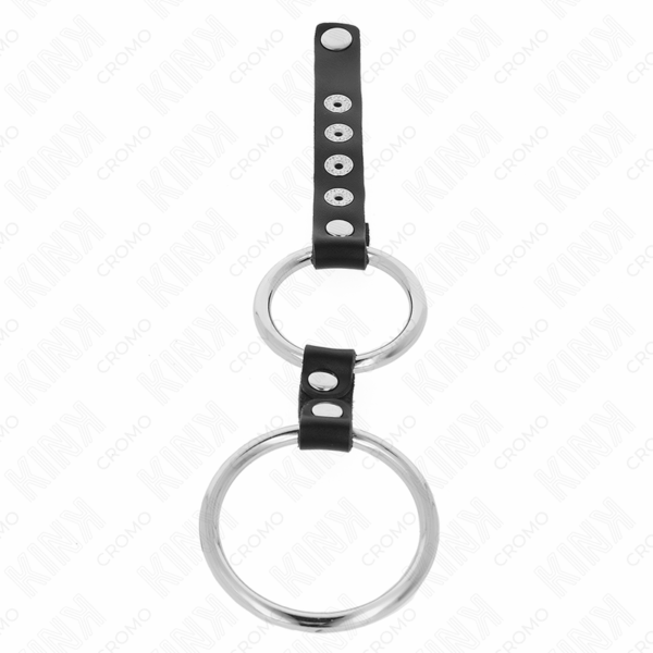 KINK - ANILLO PENE METAL DOBLE 3.8 CM A 5 CM CONECTADOS CON CUERO - Imagen 3