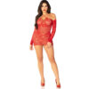 LEG AVENUE - MINIVESTIDO DE REJILLA CON HOMBROS DESCUBIERTOS Y MANGA LARGA ROJO - Imagen 5