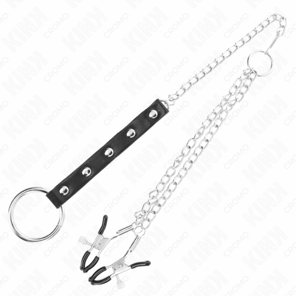 KINK - ANILLO PENE METAL CON CADENA Y PINZAS PARA PEZONES AJUSTABLE - Imagen 4
