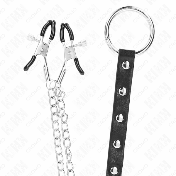 KINK - ANILLO PENE METAL CON CADENA Y PINZAS PARA PEZONES AJUSTABLE - Imagen 5