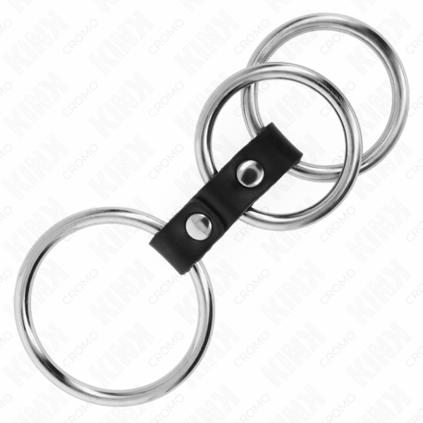KINK - ANILLO PENE TRIPLE METAL 3.7 CM A 5 CM CONECTADOS CON CUERO - Imagen 4