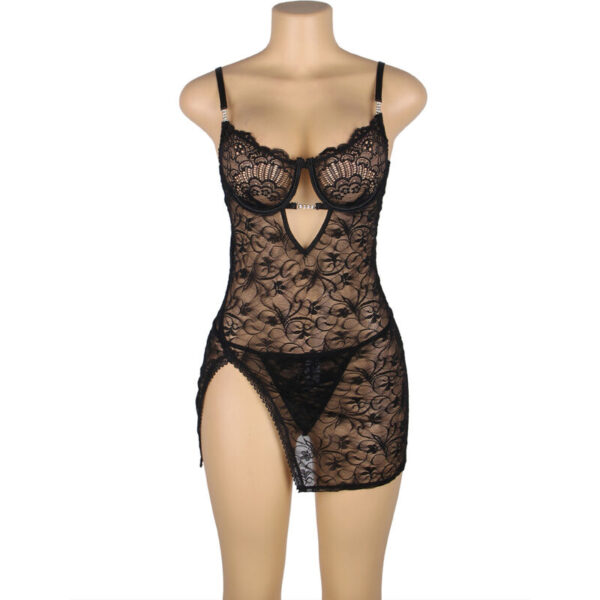 SUBBLIME - 954185 BABYDOLL DE ENCAJE CON TIRANTES AJUSTABLES NEGRO S/M - Imagen 3
