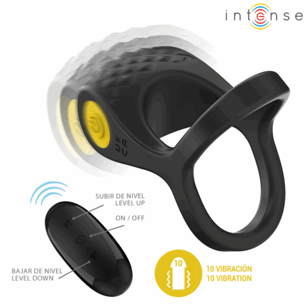 INTENSE - ALEX ANILLO DOBLE VIBRADOR PENE 10 VIBRACIONES NEGRO - Imagen 3