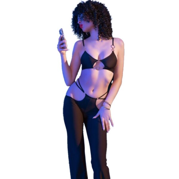 CHILIROSE - CR 4851 SET TOP NEGRO Y LEGGINS CON COMPLEMENTOS DORADOS - Imagen 4