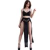 CHILIROSE - CR 4672 TOP NEGRO FALDA Y TANGA CON CADENAS DORADAS S - Imagen 2