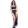 CHILIROSE - CR 4672 TOP NEGRO FALDA Y TANGA CON CADENAS DORADAS S - Imagen 3