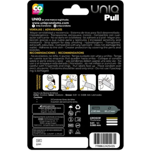 UNIQ - PULL PRESERVATIVOS CON TIRAS SIN LÁTEX 3 UNIDADES - Imagen 2