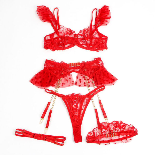 SUBBLIME - 957506 CONJUNTO SUJETADOR Y LIGA DE ENCAJE ROJO S/M - Imagen 3
