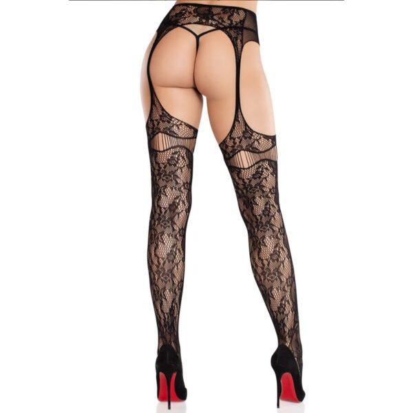 LEG AVENUE - MEDIAS DE ENCAJE CON LIGAS NEGRO - Imagen 2