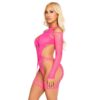 LEG AVENUE - BODY DE REJILLA CON LIGA Y ARNÉS ROSA NEÓN - Imagen 2
