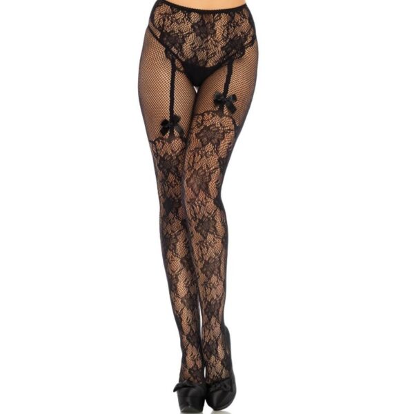 LEG AVENUE - MEDIAS ALTAS CON ABERTURA TRASERA DISEÑO FLORAL TALLA ÚNICA - Imagen 2