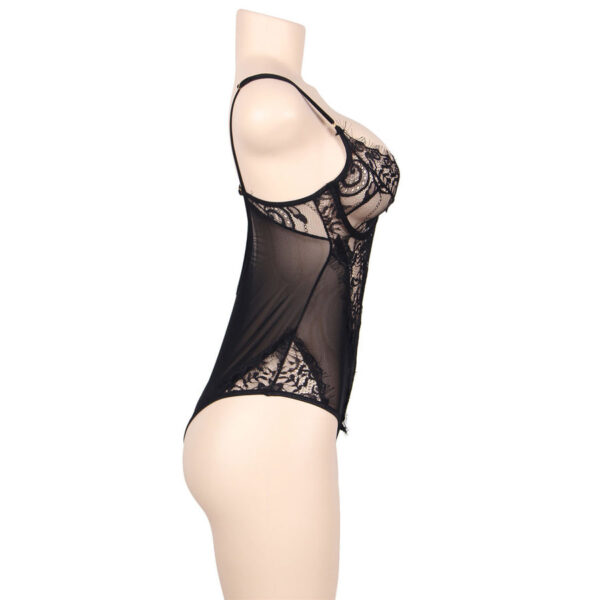 SUBBLIME - TEDDY ENCAJE FLORAL Y CON FLECOS NEGRO TALLA GRANDE - Imagen 2