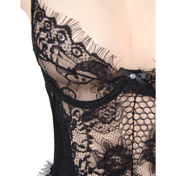 SUBBLIME - TEDDY ENCAJE FLORAL Y CON FLECOS NEGRO TALLA GRANDE - Imagen 4