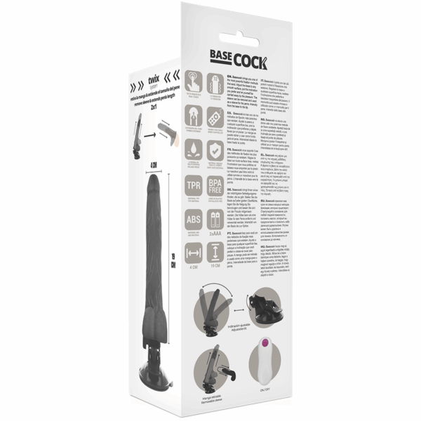 BASECOCK - VIBRADOR REALÍSTICO CONTROL REMOTO NEGRO 19 CM -O- 4 CM - Imagen 5