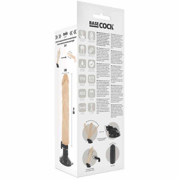 BASECOCK - VIBRADOR REALÍSTICO CONTROL REMOTO NATURAL 21 CM -O- 4 CM - Imagen 5