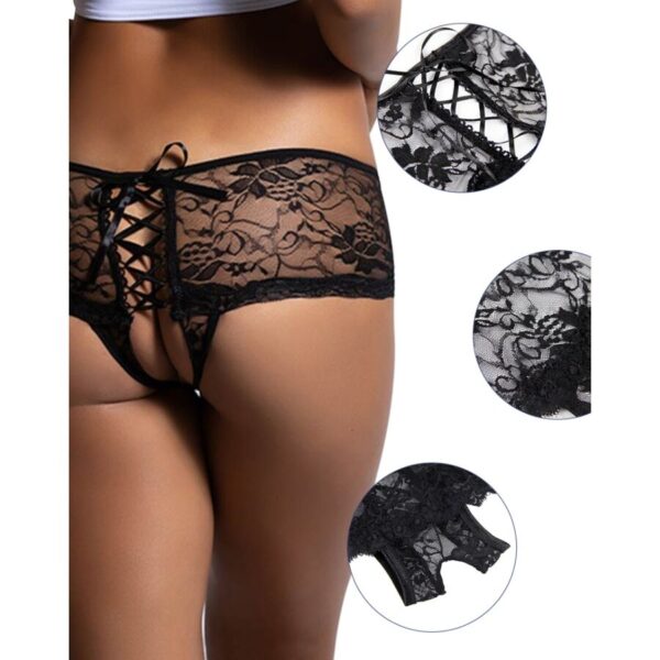 QUEEN LINGERIE - PANTIES DE ENCAJE FLORAL ABERTURA TRASERA S/M - Imagen 3