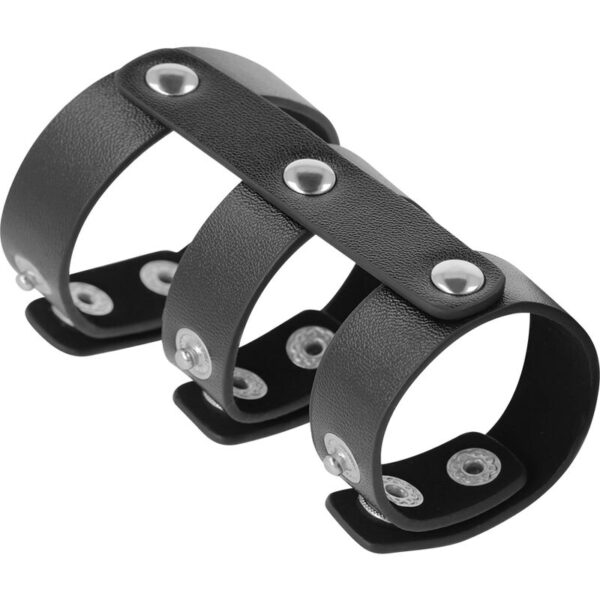 DARKNESS - ANILLO DOBLE PENE Y TESTÍCULOS AJUSTABLE LEATHER - Imagen 3